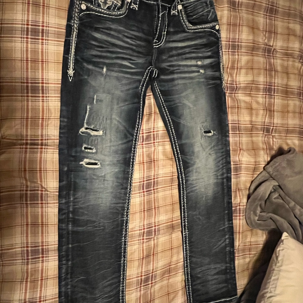 Men's Distressed Straight Jeans in Black